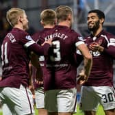All smiles for Hearts after defeating Dundee United at Tynecastle.