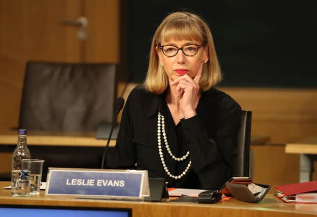 Leslie Evans, Permanent Secretary to the Scottish Government, gives evidence at Holyrood to a Scottish Parliament committee examining the handling of harassment allegations against former first minister Alex Salmond. She refused to answer whether female officials had been advised not to work alone with Mr Salmond, who was this year cleared of 13 sexual offences by a jury. PIC: Getty.