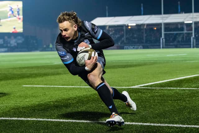 A try for Ruaridh Jackson for Glasgow Warriors against Leinster at Scotstoun earlier this season.