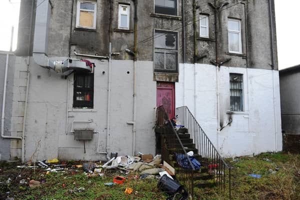 High Street at Bonnybridge Toll next to Bonnybridge Memorial Gardens -  garden area full of rubbish and reports of being overrun with rats. Picture: Michael Gillen