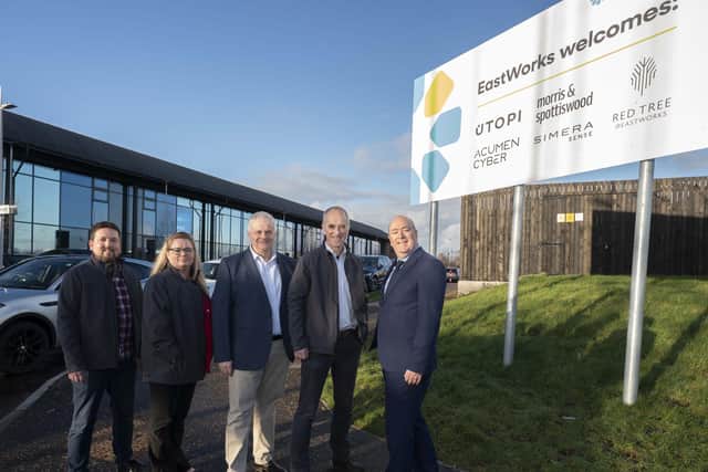 L to R: Richard Western, Simera Sense; Natasha Grummitt, Simera Sense; Craig Ritchie, project manager at Clyde Gateway; Simon Beswick, managing director UK of Simera Sense; and Martin McKay, chief executive of Clyde Gateway. Picture: Mark F Gibson