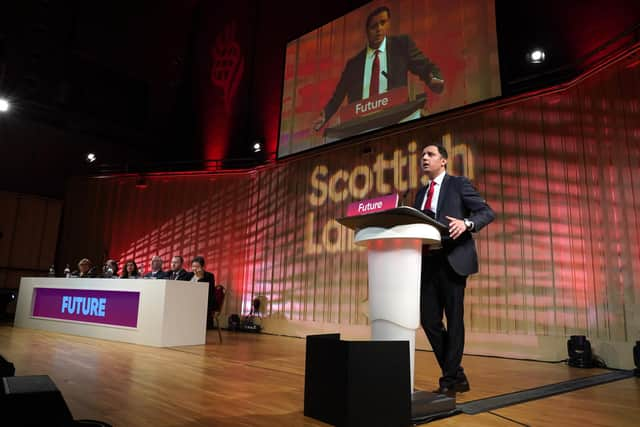 Scottish Labour leader Anas Sarwar speaking during the Scottish Labour conference at Glasgow Royal Concert Hall