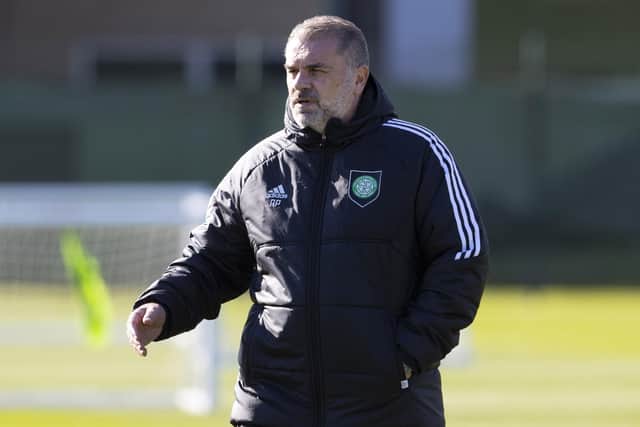 Celtic manager Ange Postecoglou takes a training session ahead of the trip to St Mirren on Sunday. (Photo by Alan Harvey / SNS Group)