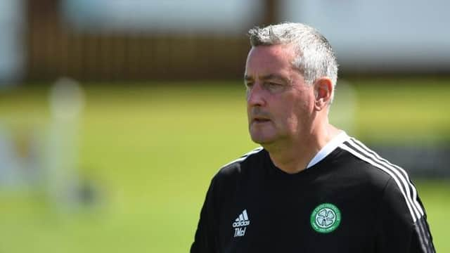 BONNYRIGG, SCOTLAND - JULY 17: Celtic B head Coach Tommy McIntyre during the Lowland League Match between Bonnyrigg Rose and Celtic B at New Dundas Park on July 17, 2021, in Bonnyrigg, Scotland. (Photo by Mark Scates / SNS Group)