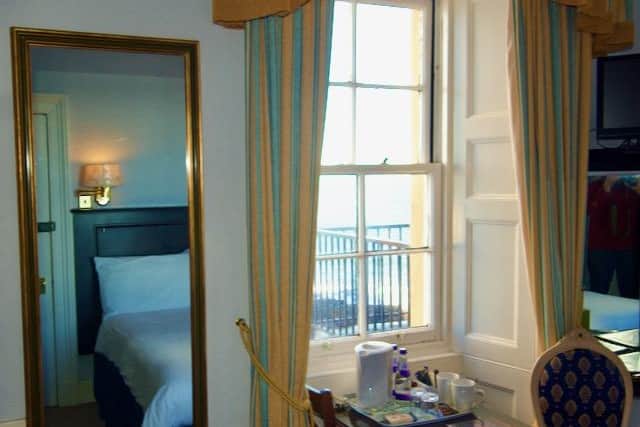 The Ailsa Room has amazing views of the sea, with Ailsa Craig in the distance.