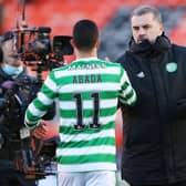 Celtic boss Ange Postecoglou with Lial Abada. (Photo by Craig Williamson / SNS Group)