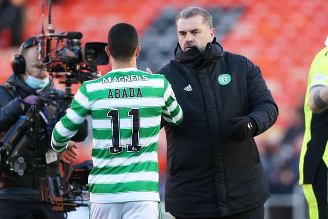 Celtic boss Ange Postecoglou with Lial Abada. (Photo by Craig Williamson / SNS Group)