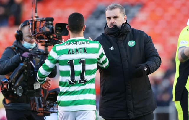 Celtic boss Ange Postecoglou with Lial Abada. (Photo by Craig Williamson / SNS Group)