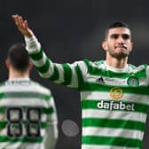 Celtic's Liel Abada celebrates making it 3-0 against Rangers.