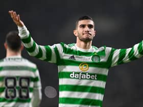 Celtic's Liel Abada celebrates making it 3-0 against Rangers.