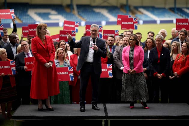 Where's Rosie Duffield? Labour's only Kent MP was missing as Keir Starmer launched the party's campaign at Gillingham football club (Picture: Dan Kitwood/Getty Images)
