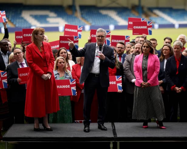 Where's Rosie Duffield? Labour's only Kent MP was missing as Keir Starmer launched the party's campaign at Gillingham football club (Picture: Dan Kitwood/Getty Images)