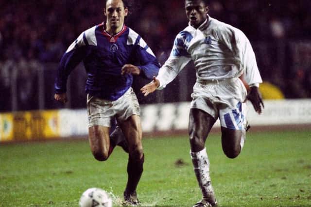 Rangers kept stride with eventual winners Marseille, who boasted future French World Cup winner Marcel Desailly (right) within their ranks.