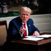 President Donald Trump speaks in the Diplomatic Room of the White House on Thanksgiving. (Pic: Getty)