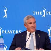 PGA Tour Commissioner Jay Monahan speaks to the media during a press conference prior to The Players Championship at TPC Sawgrass in Florida. Picture: Cliff Hawkins/Getty Images.