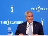 PGA Tour Commissioner Jay Monahan speaks to the media during a press conference prior to The Players Championship at TPC Sawgrass in Florida. Picture: Cliff Hawkins/Getty Images.