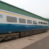 The late 1970s train carriages have been repainted in their original British Rail blue and white livery. Picture: WG Specialist Coatings
