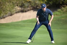 Connor Syme lines up his putt on the 18th hole during day three of the SDC Championship at St. Francis Links in South Africa. Picture: Stuart Franklin/Getty Images.