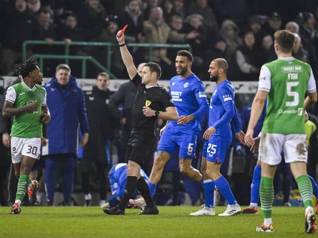 Nathan Moriah-Welsh's red card left Hibs with nine men against Rangers.
