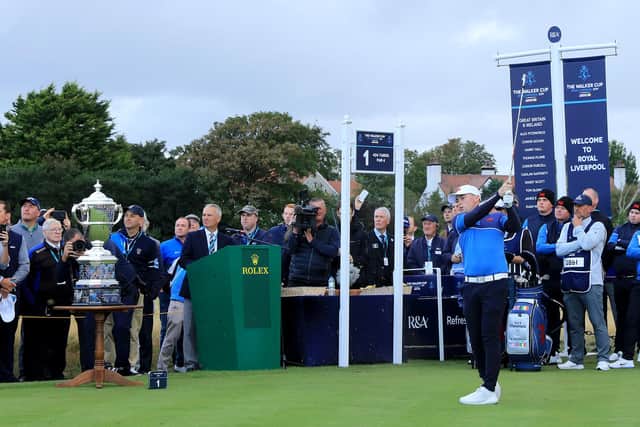 Duncan Weir on starter duty at the 2019 Walker Cup at Royal Liverpool. Picture: R&A