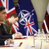 Prime Minister Rishi Sunak attends a bilateral meeting with Latvian Prime Minister Krisjanis Karins (not pictured) at the Joint Expeditionary Force (JEF) countries leaders' meeting in Riga, Latvia. Picture: Henry Nicholls/Pool Photo via AP