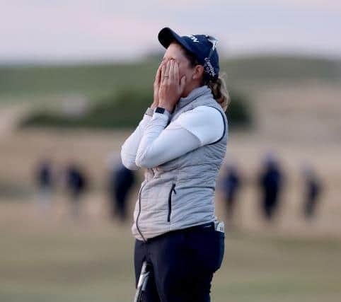 Ashleigh Buhai reacts after winning the AIG Women's Open at Muirfield on Sunday night. Picture: Charlie Crowhurst/Getty Images.