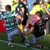 Brothers James Forrest (Celtic) and Alan Forrest (Hearts) battle in a match between their sides earlier this season. Photo by Mark Scates / SNS Group