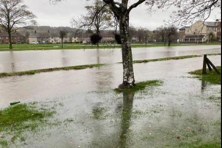 The burn in Rosyth is close to bursting its banks as heavy rain continues