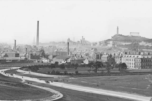The New Street gas works chimney (pictured left of centre) dwarfed the surrounding buildings in central Edinburgh.
