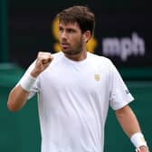 Cameron Norrie celebrates against Lucas Pouille on court 2 on day three of Wimbledon. (Adam Davy/PA Wire)