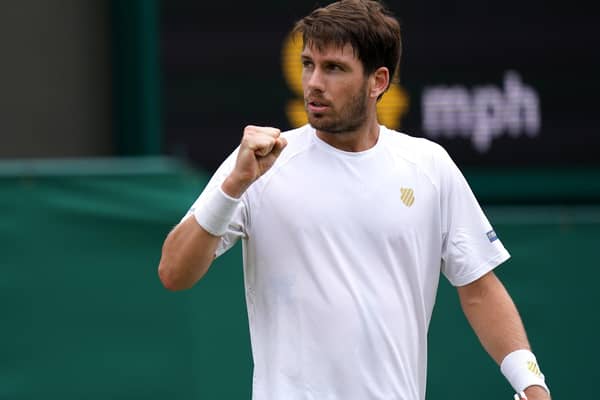 Cameron Norrie celebrates against Lucas Pouille on court 2 on day three of Wimbledon. (Adam Davy/PA Wire)