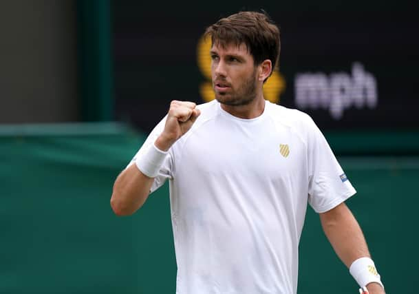 Cameron Norrie celebrates against Lucas Pouille on court 2 on day three of Wimbledon. (Adam Davy/PA Wire)