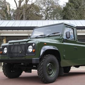 The Jaguar Land Rover that will be used to transport the coffin of the Duke of Edinburgh at his funeral on Saturday, pictured at Windsor Castle, Berkshire.