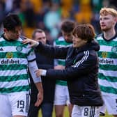 Celtic's Oh Hyeon-gyu and Kyogo Furuhashi at full time following Celtic's 3-1 win at St Johnstone.