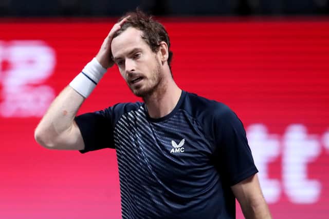 Andy Murray looks dejected after losing to Fernando Verdasco in Cologne last month. Picture: Christof Koepsel/Getty Images