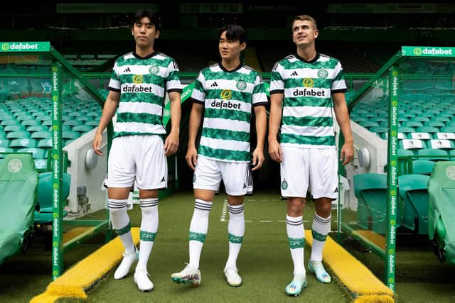 Celtic's supporters could be given their first glimpse of this week's trio of new arrivals in their Dublin friendly meeting with Wolves. The three arrivals, .from left, in midfielder Kwon Hyeok-kyu winger Yang Hyun-jun and centre-back Maik Nawrocki pictured at Celtic Park the other day. (Photo by Craig Foy / SNS Group)