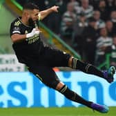 Real Madrid forward Karim Benzema in action at Celtic Park last month. (Photo by ANDY BUCHANAN/AFP via Getty Images)