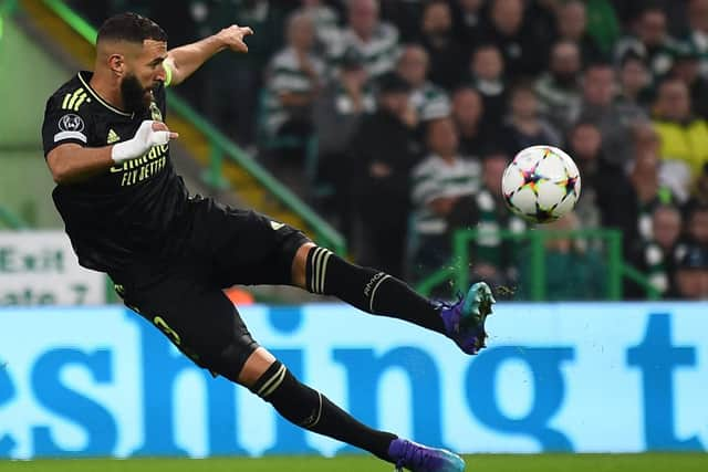 Real Madrid forward Karim Benzema in action at Celtic Park last month. (Photo by ANDY BUCHANAN/AFP via Getty Images)