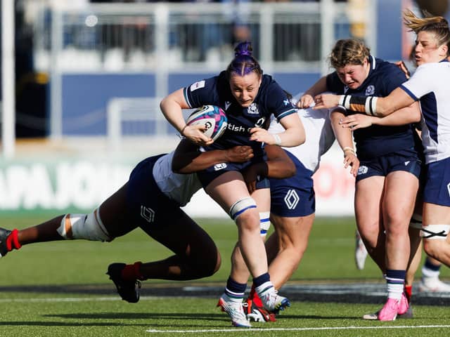 Scotland's Evie Gallagher tries to break through the French rearguard.