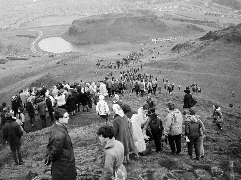 Edinburgh residents on their way down Arthur's Seat after the Mayday Sunrise Service in 1966.