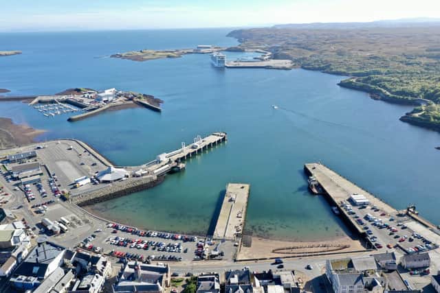 An aerial view of the port of Stornoway.