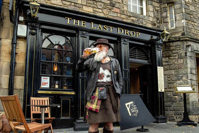 Charles Douglas Barr outside The Last Drop on the Grassmarket