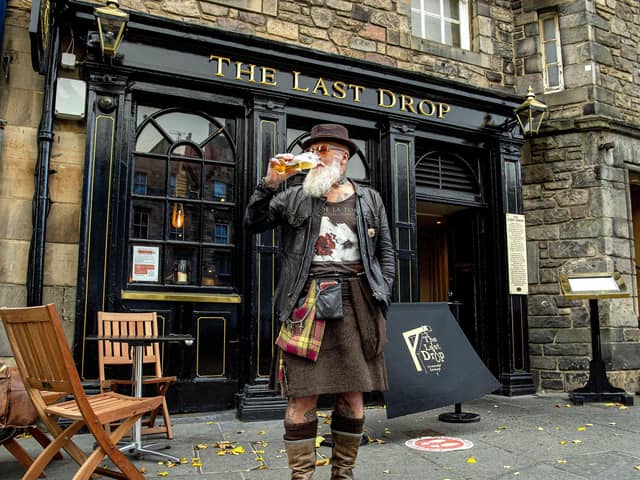 Charles Douglas Barr outside The Last Drop on the Grassmarket