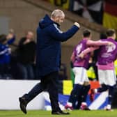 Scotland manager Steve Clarke celebrates his side going two goals ahead against Spain in Tuesday's Euro 2024 qualifier (Photo by Craig Williamson / SNS Group)