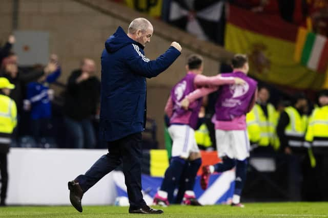 Scotland manager Steve Clarke celebrates his side going two goals ahead against Spain in Tuesday's Euro 2024 qualifier (Photo by Craig Williamson / SNS Group)