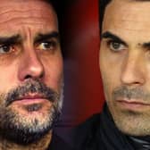 Pep Guardiola and Mikel Arteta go head-to-head as Manchester City host Arsenal in a potential Premier League title decider. (Photo by Richard Heathcote/Getty Images)