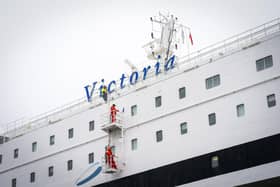 The MS Victoria ferry berthed in the Port of Leith, Edinburgh, which is providing temporary accommodation to Ukrainian refugees invited to Scotland.