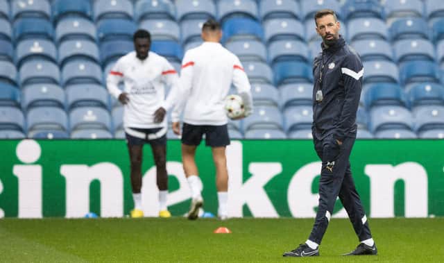 Head coach Ruud van Nistelrooy during a PSV Eindhoven training session ahead of a UEFA Champions League play-off tie against Rangers at Ibrox Stadium, on August 15, 2022, in Glasgow, Scotland. (Photo by Craig Williamson / SNS Group)