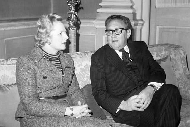 Margaret Thatcher and the American Secretary of State, Dr Henry Kissinger in 1975. Picture: PA
