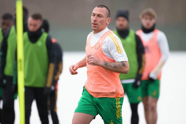 Celtic captain Scott Brown back training at Lennoxtown and doing what loves following 10-day isolation period. / SNS Group)